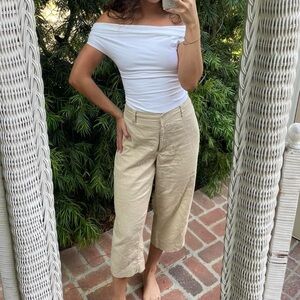 Hannah Cream linen cropped capri straight leg pants sz 10 / M / 34x22.5